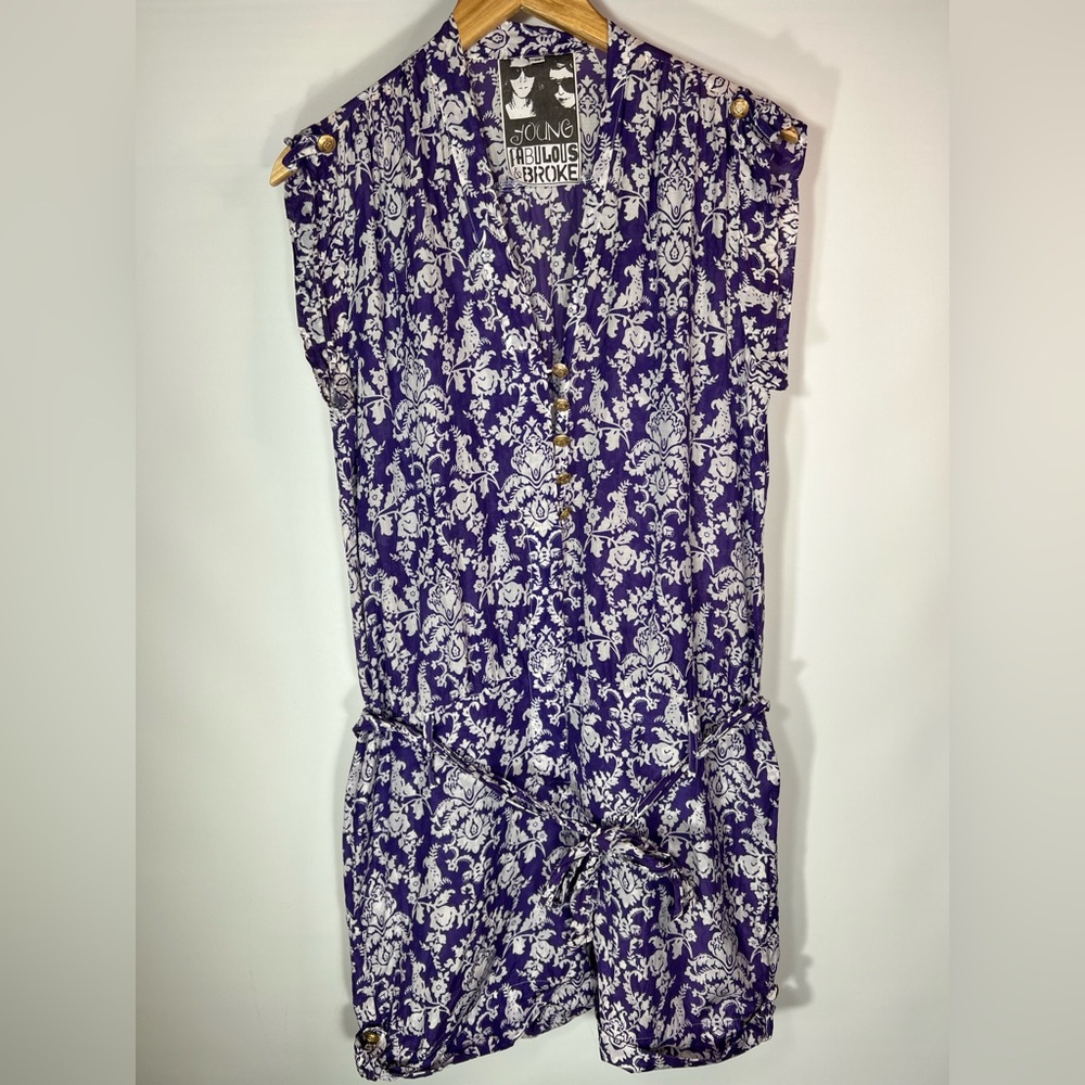 Young Fabulous & Broke Silk Blend Purple and White Romper